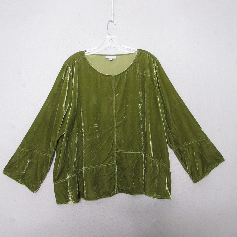 Habitat Clothes to Live In Top L Green Velvet  Lagenlook Boxy Flowy Event Party